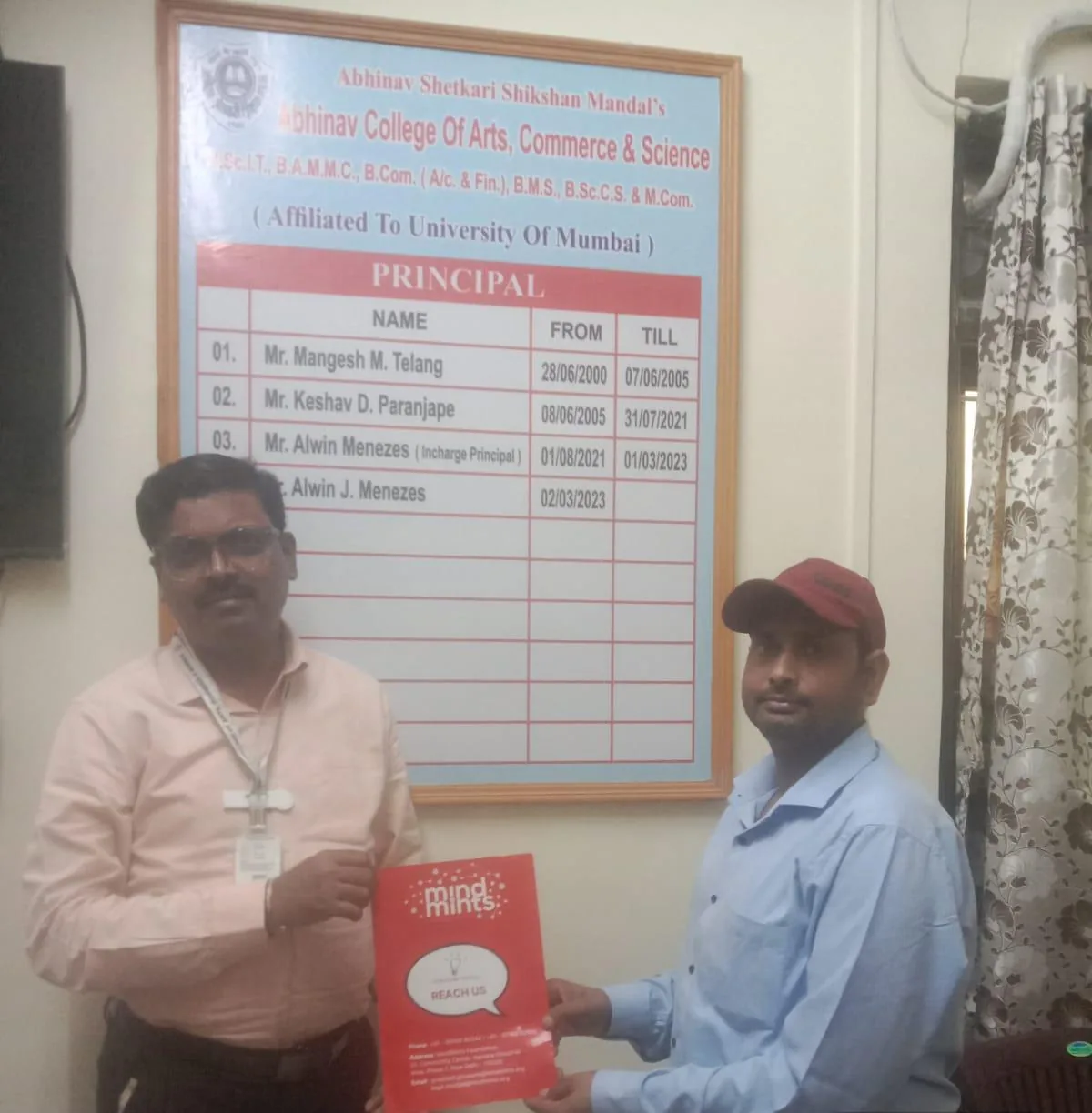 MindMints team member presenting programme information to a college principal in Mira Bhayandar